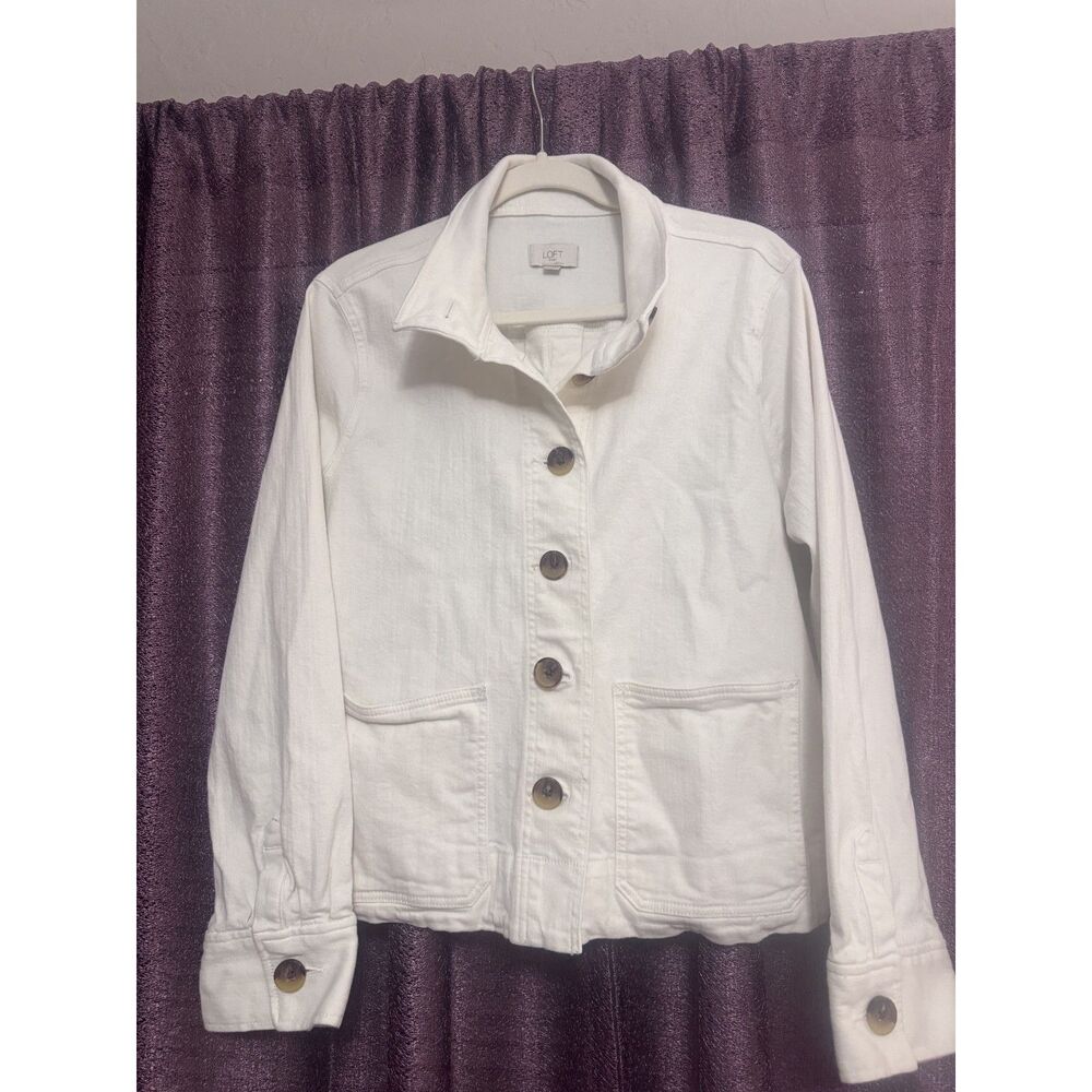 Loft 98% Cotton White Button Down Jacket Size L